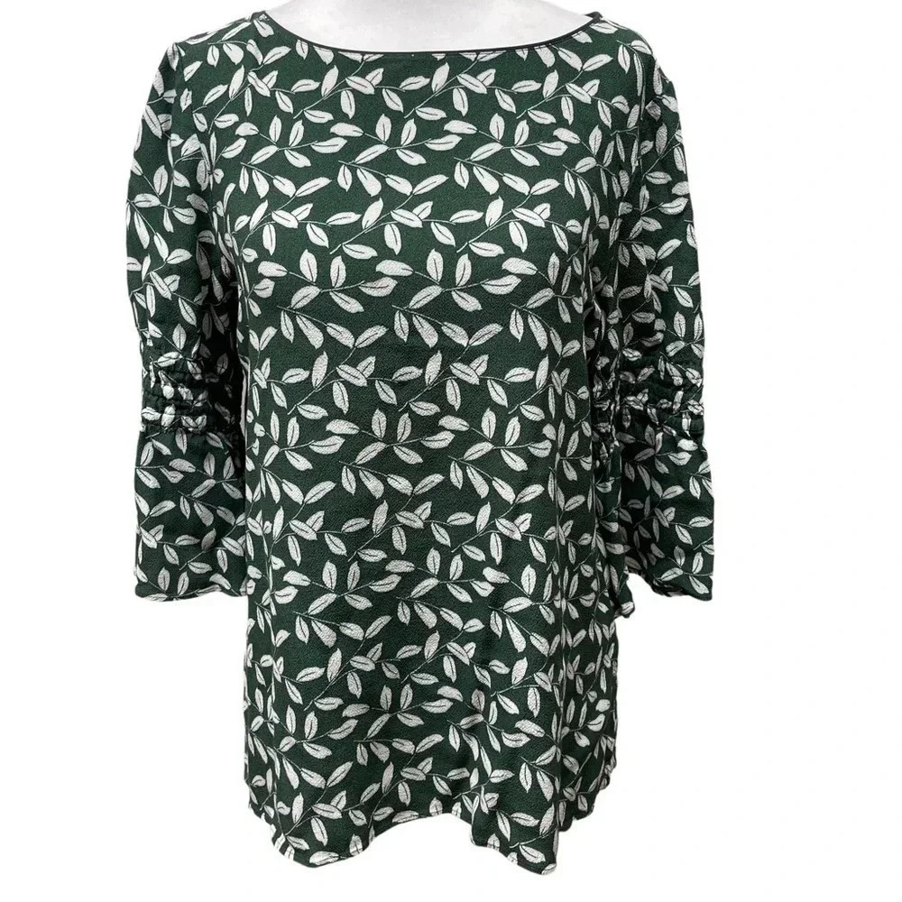 Lafayette 148 Lorelei Mini-Inspired Laurel Blouse. Size S, green and white - Picture 2 of 6